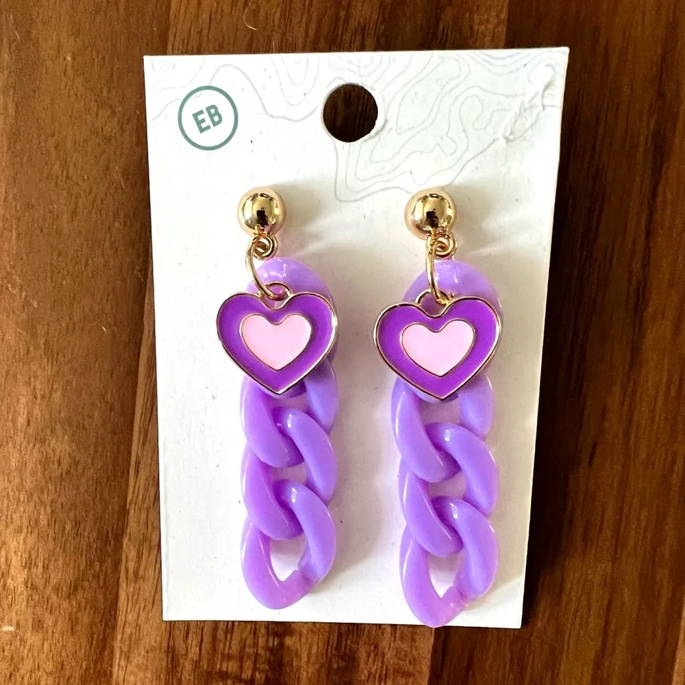 Earthbound Trading Purple Heart and Chain Earrings
